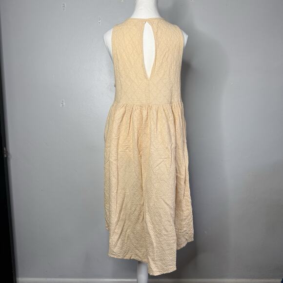 Free People Textured Sleeveless Midi Dress Peach Beige Cotton Pockets Size XS - Picture 3 of 6
